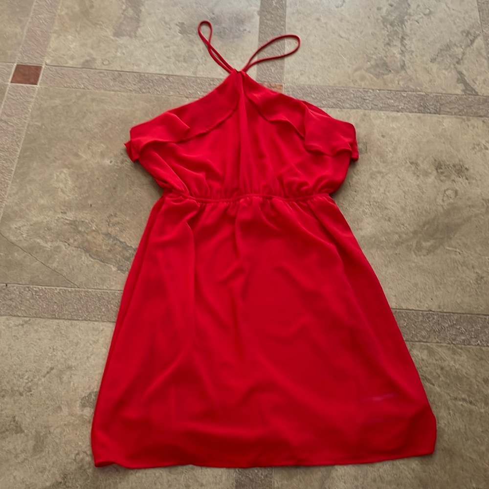 Red halter neck dress